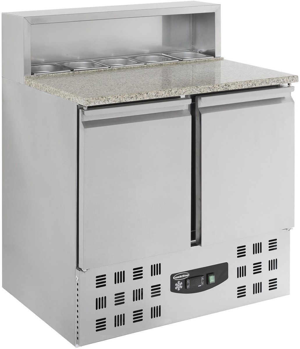 Combisteel Pizzawerkbank - 230L - 2 Deuren 1/1 GN - Boven 5x 1/6 GN - Statisch + Ventilator - 903x700x1090mm - Horeca Oven Grijs