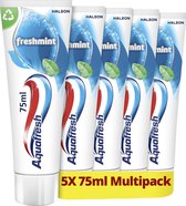 Aquafresh Freshmint 3in1 tandpasta voor een frisse adem voordeelverpakking 5 x 75ml, recyclebare plastic tube en dop
