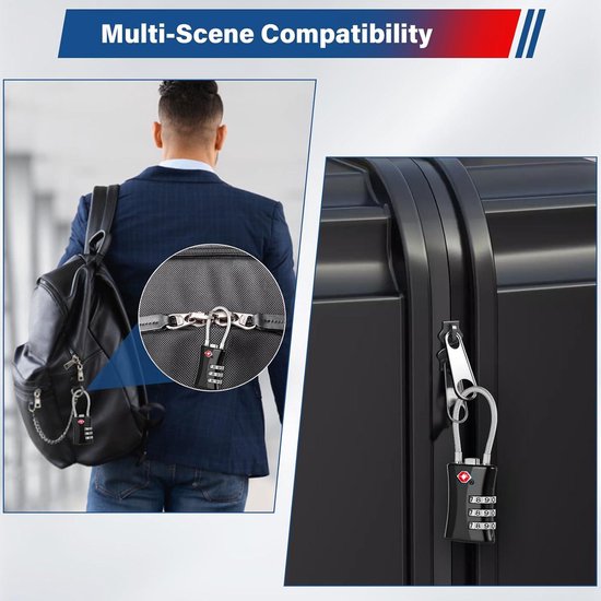 WENGER Travel Sentry TSA 604563 Cijferslot, hangslot voor koffer en rugzak, 3-cijferige combinatie, klein, zwart, zwart, 6.5 cm, combinatieslot