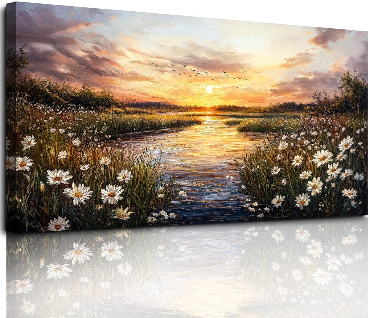 Unyqoos® Adembenemende Zonsondergang Canvas Kunstwerk voor Moderne Interieurdecoratie in Woon- en Slaapkamers