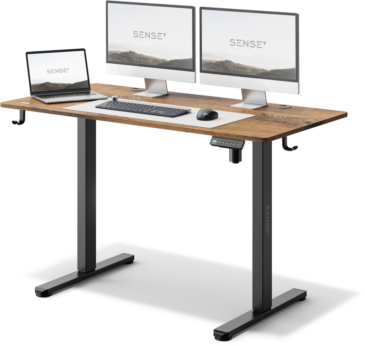 SENSE7 NOJO - Zit Sta Bureau - Elektrisch Verstelbaar - 120 x 60 cm - Computerbureau - Gamingbureau - Elektrische Hoogteverstelling - Geheugenfunctie - Hoofdtelefoonhouder - Kabelopbergsysteem - Zwart / Donkerbruin