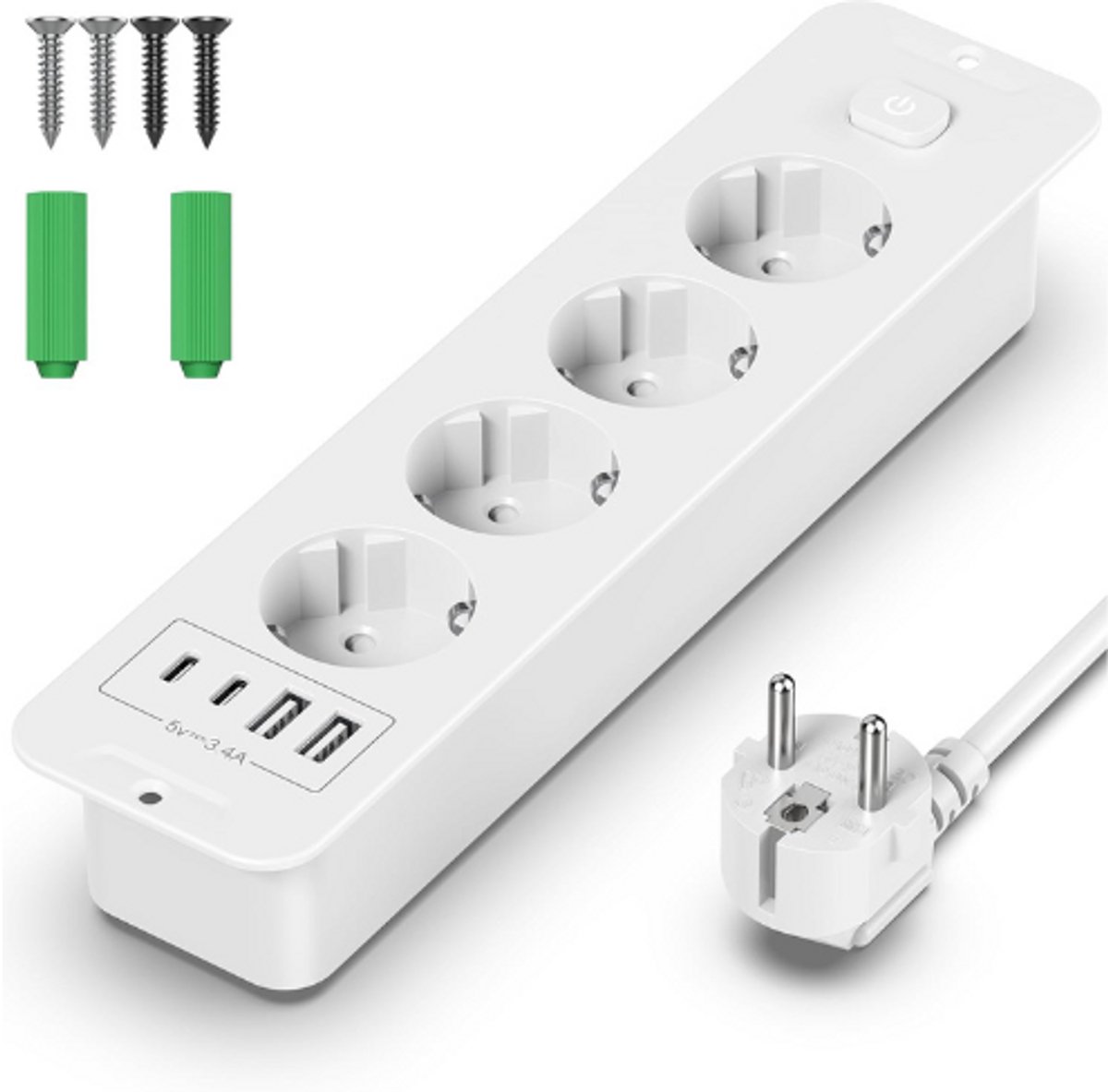 Tafelstopcontact Inbouw Wit - 4-voudig stopcontact met USB-A ...