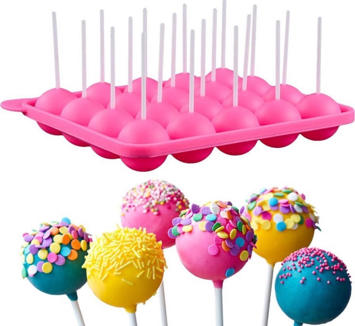 New Age Devi - Siliconen Cake Pop Bakvormen - 20 Ronde Mallen - Lolly - Cake siliconen Cupcakes snoep gelei en chocolade - Niet-stick - Roze