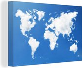 Canvas Wereldkaart - 150x100 - Wanddecoratie Wereldkaart - Wolken - Lucht - Kinderen - Jongens - Meisjes