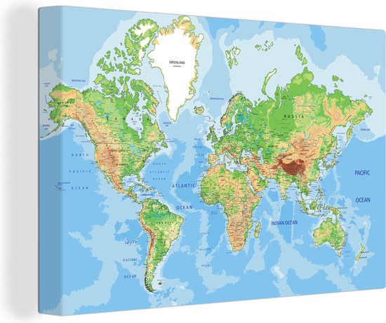 Wereldkaart sur toile décoration murale grand 120x80 cm | Carte du monde peinture sur toile