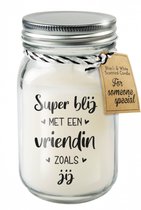 Kaars - Vriendin - Lichte vanille geur - In glazen pot - In cadeauverpakking met gekleurd lint