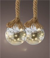 Boules de Noël lumineuses Lumineo - 2x pcs - verre - sur corde - D10 cm - blanc chaud