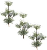 Decoris Branches de Noël/branches de pin - 3x - enneigées avec pomme de pin - 25 cm