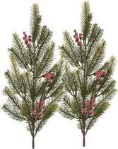 Decoris Kersttakken/dennentakken - 2x - groen met bessen - 77 cm