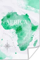 Poster Afrika - Wereldkaart - Waterverf - 60x90 cm