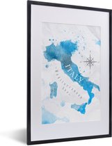 Fotolijst incl. Poster - Wereldkaart - Blauw - Italië - 40x60 cm - Posterlijst