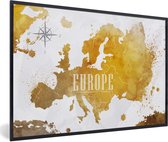 Fotolijst incl. Poster - Wereldkaarten - Europa - Goud - 120x80 cm - Posterlijst