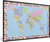 Affiche avec cadre Carte du Wereldkaart - Drapeau - Atlas - 90x60 cm