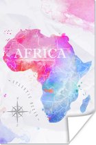 Wanddecoratie - Waterverf - Wereldkaart - Afrika - 40x60 cm - Poster