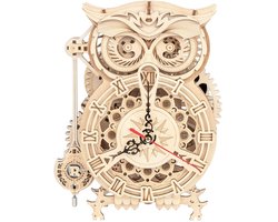 foto van Robotime Mechanische Uilklok - 3d Houten Puzzel – 12.8 x 20.6 x 26.5 cm - Modelbouwpakket voor Volwassenen - Creatieve Bouwset - DIY