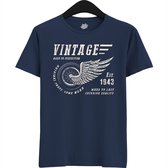 A Vintage Motorcycle Addict Est 1943 | Retro Verjaardag Motor Cadeau Shirt - T-Shirt - Unisex - Navy Blue - Maat M