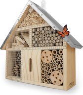 Insectenhotel met zink dak - onbehandeld, insectenhuis van natuurlijk hout voor bijen, lieveheersbeestjes, vlinders & bijenhotel & nesthulp om op te hangen