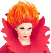 Widmann - Duivel Kostuum - Vlammende Pruik, Vlammend Vuur - Oranje - Halloween - Verkleedkleding