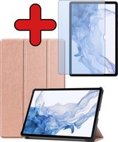 Hoes Geschikt voor Samsung Galaxy Tab S9 Plus Hoes Book Case Hoesje Luxe Trifold Cover Met Uitsparing Geschikt voor S Pen Met Screenprotector - Hoesje Geschikt voor Samsung Tab S9 Plus Hoesje Bookcase - Rosé goud
