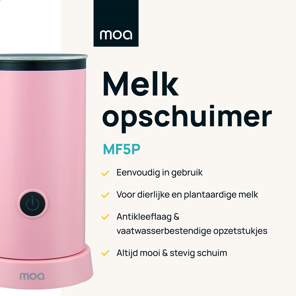 MOA Elektrische Melkopschuimer - 2-in-1 - Handige Melkschuimer - 240 ML - Voor Cappuccino - Melkklopper - Roze — cadeau in Kookcadeaus - foto 2