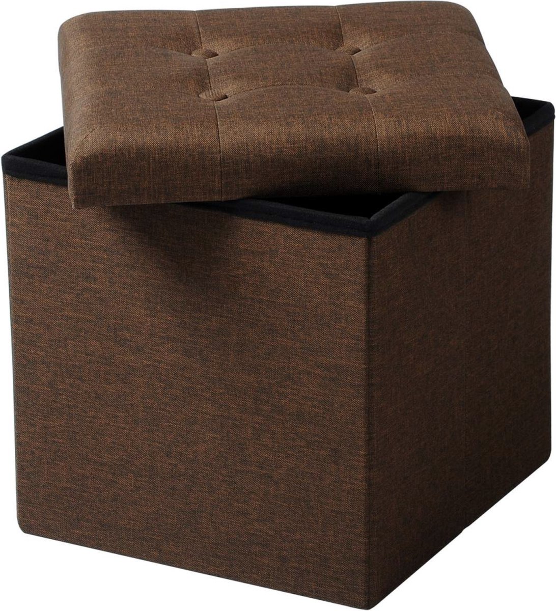 Happyment Poef Helix - Met opbergruimte - Opbergbank Poef - Opbergbox hocker - Zitkist met deskel - Bruin - Stof - 50x35x45cm