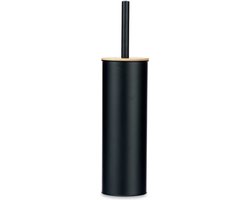Berilo Alicante Toiletborstel in houder / wc-borstel - rvs metaal met bamboe - zwart - 38 cm