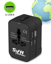 SVH Company Reisstekker – Wereldstekker Universeel voor 150+ Landen, waaronder Engeland UK, Amerika USA, Italië EU en Japan – 2 USB Poorten - Type A en Type G