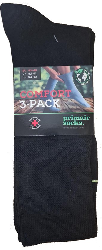Socks comfort top eco 3-pack - Diabetes sokken - Boord zonder elastiek - Zwart - Maat 43-46