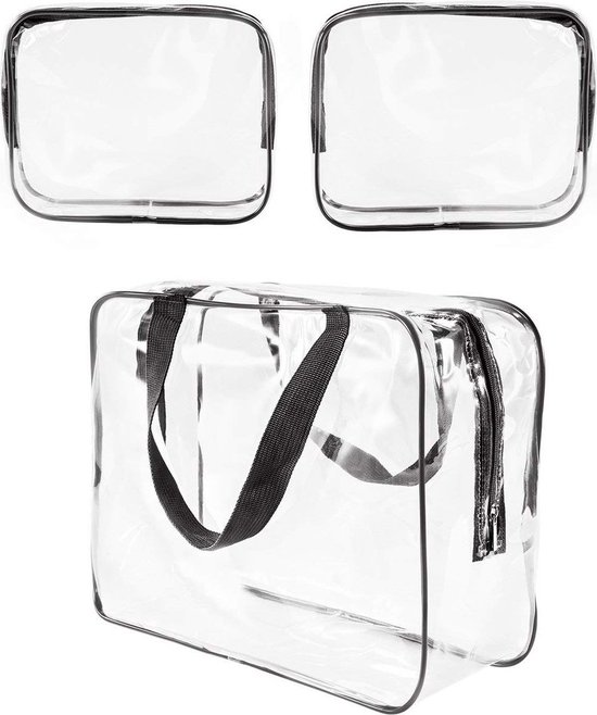 3 Grands Sacs de Voyage Transparents pour Articles de Toilette, Sacs de  Maquillage en Plastique Transparent Imperméables, Sacs de Rangement  Transparents pour Organisateur d'Emballage (Noir) 