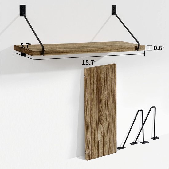 Afuly Wandrek, wit, hout, 60 cm lang, metaal, modern, zwevende plank, wandhangrek