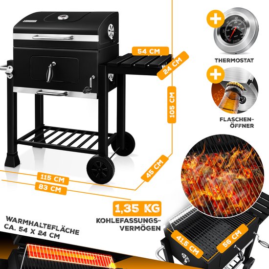 Houtskoolgrill, kogelbarbecue met deksel, ronde grill met wielen