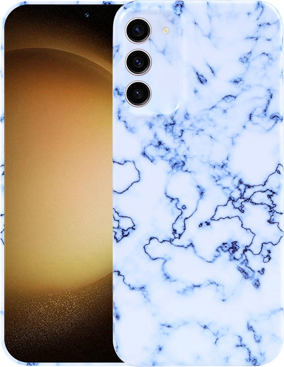 MarbleShield - De ultieme marmeren TPU beschermhoes voor uw Galaxy S23+ 5G Wit / Blauw