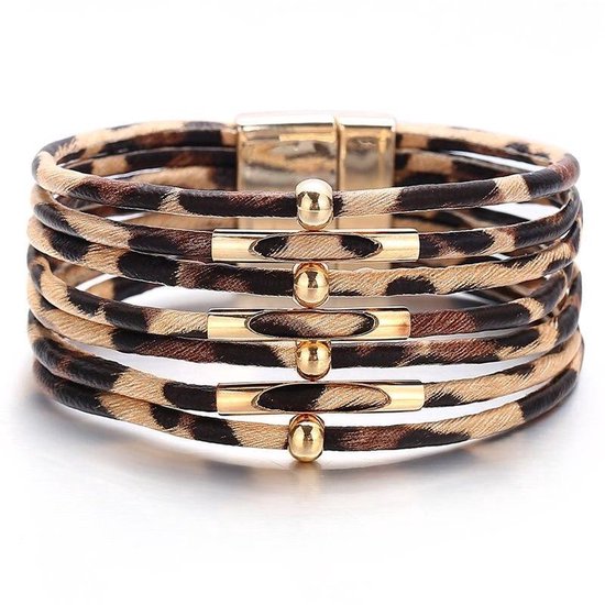 Sorprese armband - Luipaard Print - armband dames - goudkleurige sluiting - wikkelarmband - cadeau - Model I