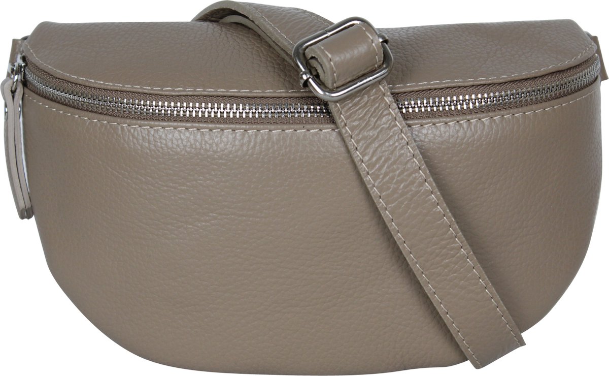 AmbraModa GLX1 - kleine heuptas buiktas crossbodytas, ideaal voor vakantie, reizen, uitgaan gemaakt van echt leer. Zandkleur