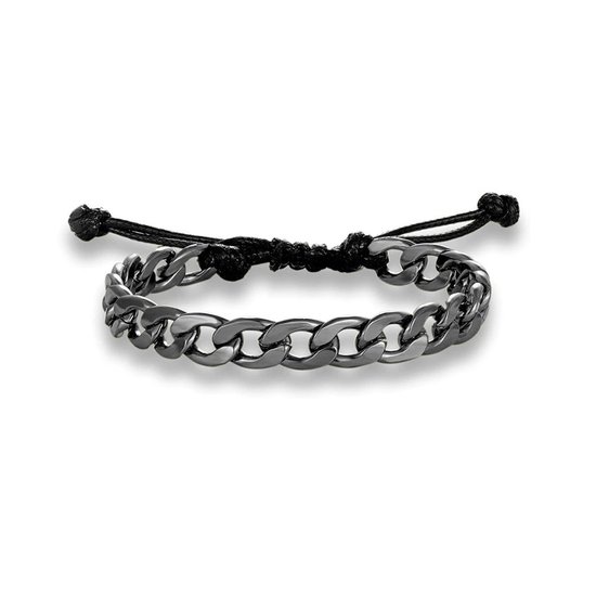Sorprese armband - Schakel - armband heren - 1 snoer - verstelbaar - antraciet/zwart - cadeau - Model F