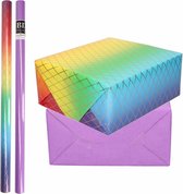 4x Rollen kraft inpakpapier regenboog pakket - paars 200 x 70 cm - cadeau/verzendpapier
