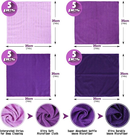 Microvezel vaatdoeken Gridd 5-pack, 34 x 34 cm - ✔️ Vaatdoek kopen