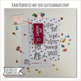 Kaartkadootje -> Sleutelhanger Juf & Meester, Schooljaar – No:01 (Jij bent de sleutel naar mijn succes! Liefste juf-Roze) - LeuksteKaartjes.nl by xMar