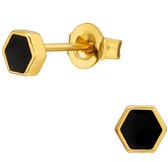 CS Joy - Hexagon oorbellen - Chirurgisch staal - zwart - 5 mm oorknopjes - ip/pvd gold plated