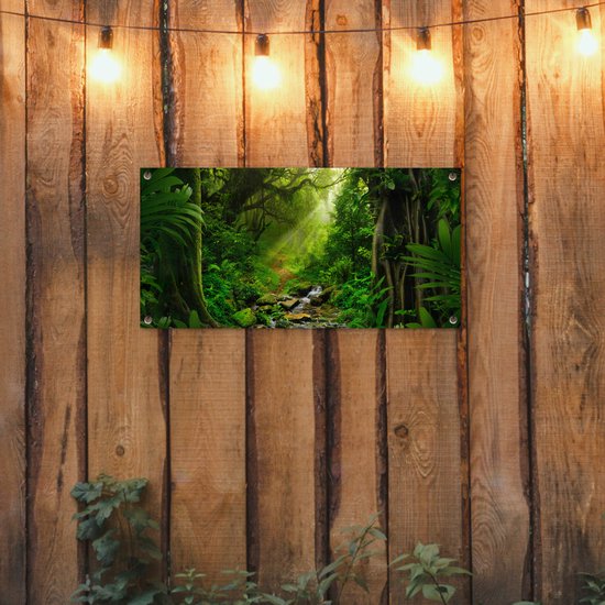 Poster jardin Jungle - Water - Feuilles - Soleil - Nature - 80x40 cm - Décoration murale Outdoor - Poster jardin - Toile jardin - Poster clôture - Tableau jardin