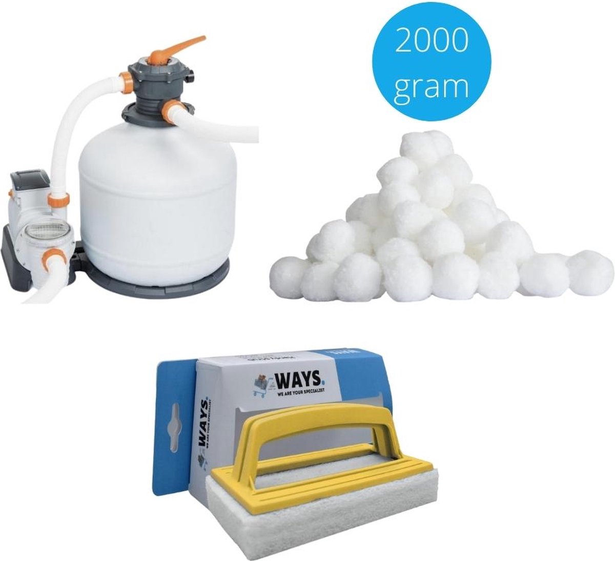 Bol.com Bestway - Zwembadstofzuiger AquaCrawl & Zandfilterpomp 3028 L/u & Filterbollen 1000 g & WAYS Scrubborstel aanbieding