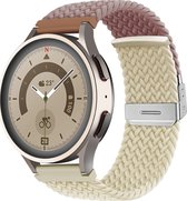 Mobigear Watch bandje geschikt voor Huawei Watch GT Bandje Nylon Klemsluiting | Mobigear Braided - Wit / Paars