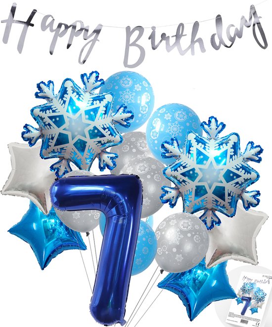 Cijferballon 7 Blauw - Frozen - Ijssterren - Ballonnen Megapakket - Slinger Feestvieren - Verjaardag Snoes