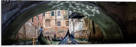 Dibond - Traditionele Italiaanse Gondel door de Wateren van Venetië - 120x40 cm Foto op Aluminium (Met Ophangsysteem)