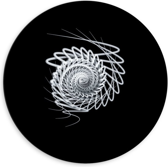 Dibond Muurcirkel - Zwart - Wit - Lijnen - Vorm - Rondje - 60x60 cm Foto op Aluminium Muurcirkel (met ophangsysteem)