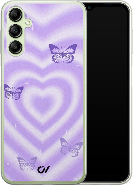 Coque Samsung A14 5G - Papillon Coeur Rétro - Imprimé - Violet - Coque Souple pour Téléphone - Coque Arrière en TPU - Casevibes