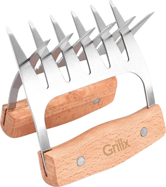 GrillX Luxe Vleesklauwen - Houten Handvat - RVS Meat Claws - Vleesshredder - Pulled Pork, Chicken - Kamado BBQ Accesoires