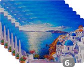 Placemat - Placemats kunststof - Schilderij - Griekenland - Water - Olieverf - 45x30 cm - 6 stuks - Hittebestendig - Anti-Slip - Onderlegger - Afneembaar - Grote placemat
