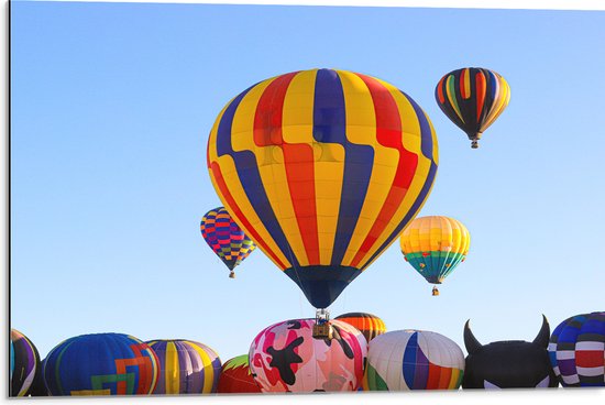 Dibond - Zee van Kleurrijke Luchtballonnen - 75x50 cm Foto op Aluminium (Met Ophangsysteem)