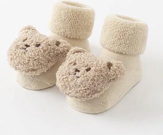Antislip beren sokken baby/peuter - Beige - 0-1 Jaar